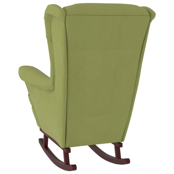 Silla mecedora patas de madera de caucho terciopelo verde claro M 5