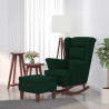 Sillón mecedora patas madera y taburete terciopelo verde oscuro 1