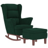 Sillón mecedora patas madera y taburete terciopelo verde oscuro 3