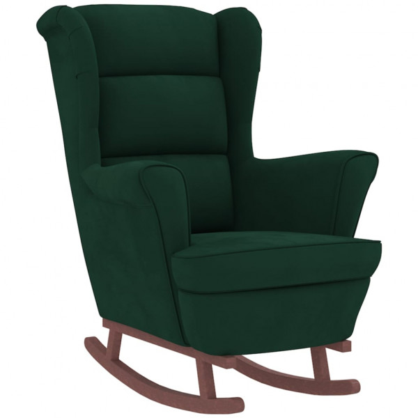 Sillón mecedora patas madera y taburete terciopelo verde oscuro M 4