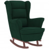 Sillón mecedora patas madera y taburete terciopelo verde oscuro 4