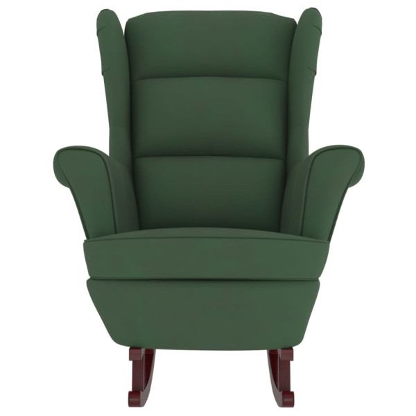Sillón mecedora patas madera y taburete terciopelo verde oscuro M 5