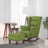 Sillón mecedora patas madera y taburete terciopelo verde claro 1