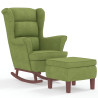 Sillón mecedora patas madera y taburete terciopelo verde claro 2