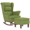 Sillón mecedora patas madera y taburete terciopelo verde claro 3