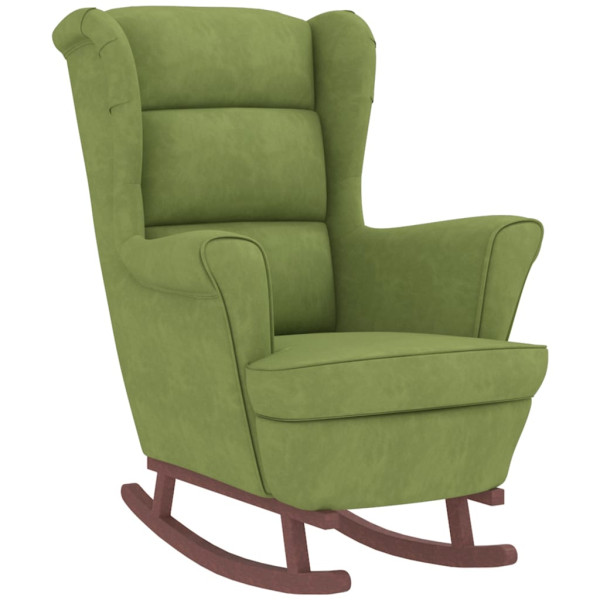 Sillón mecedora patas madera y taburete terciopelo verde claro M 4