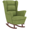 Sillón mecedora patas madera y taburete terciopelo verde claro 4