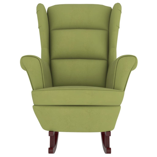 Sillón mecedora patas madera y taburete terciopelo verde claro M 5