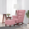 Sillón mecedora patas madera y taburete terciopelo rosa 1