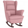 Sillón mecedora patas madera y taburete terciopelo rosa 4