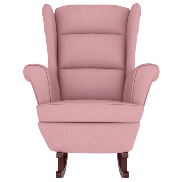Sillón mecedora patas madera y taburete terciopelo rosa M 5