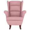 Sillón mecedora patas madera y taburete terciopelo rosa 5
