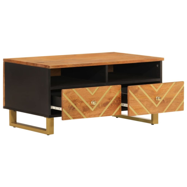 Mesa de centro madera maciza mango negro y marrón 80x54x40 cm M 3