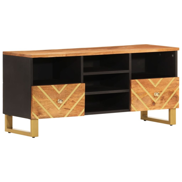 Mueble de TV madera maciza mango marrón y negro 100x33.5x46 cm M 2