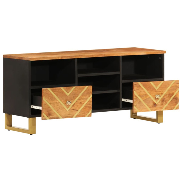 Mueble de TV madera maciza mango marrón y negro 100x33.5x46 cm M 3