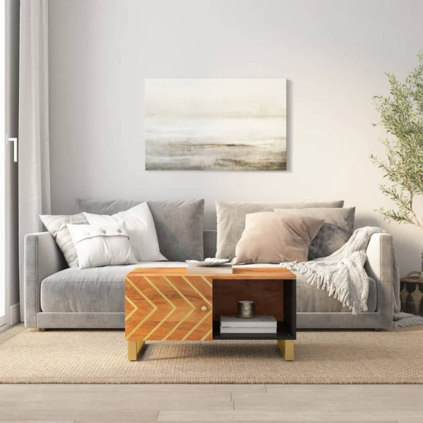 Mesa de centro madera maciza de mango negro marrón 80x50x40 cm D