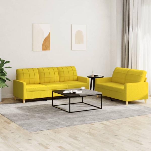 2 pcs conjunto de sofás com almofadões tecido amarelo-claro D