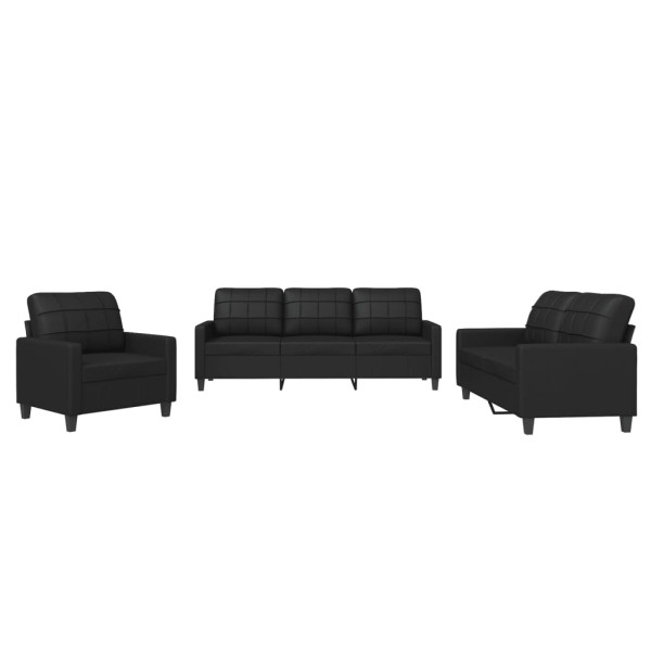 3 pcs conjunto de sofás com almofadões couro artificial preto M 2