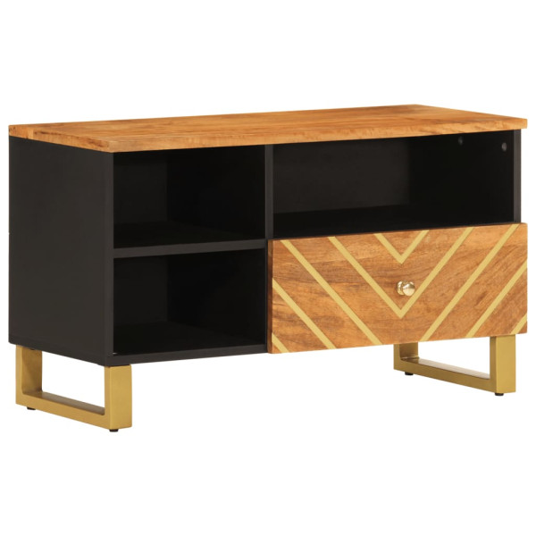 Mueble de TV madera maciza de mango marrón negro 80x33.5x46 cm M 2