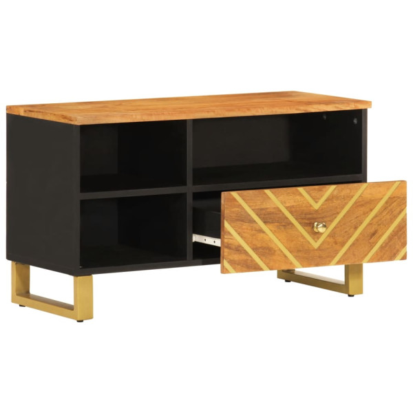 Mueble de TV madera maciza de mango marrón negro 80x33.5x46 cm M 3