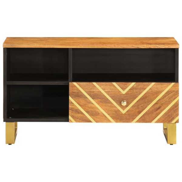 Mueble de TV madera maciza de mango marrón negro 80x33.5x46 cm M 4