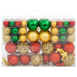 Jogo de bolas de Natal 112 pzas poliestireno vermelho/verde/ouro H