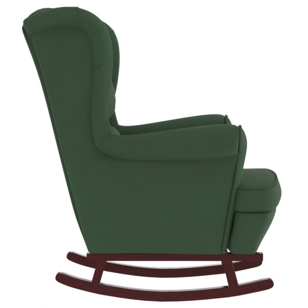 Silla mecedora patas de madera caucho terciopelo verde oscuro M 4