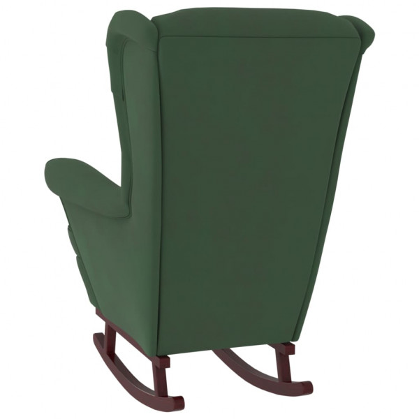 Silla mecedora patas de madera caucho terciopelo verde oscuro M 5