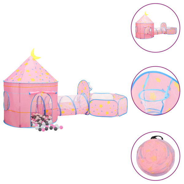 Tenda de brincar infantil com 250 bolas 301x120x128 cm rosa M 5