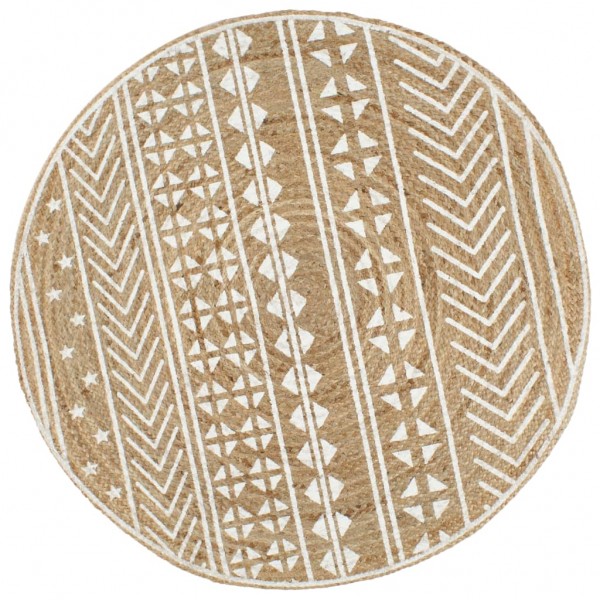 Alfombra de yute tejida a mano con estampado blanco 90 cm D