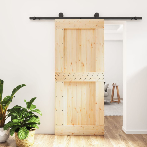 Puerta corredera con herrajes madera maciza de pino 90x210 cm D