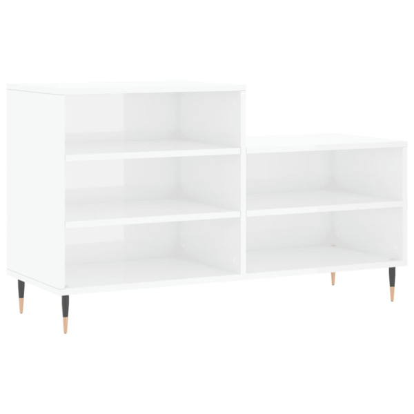 Mueble zapatero madera contrachapada blanco brillo 102x36x60 cm M 2