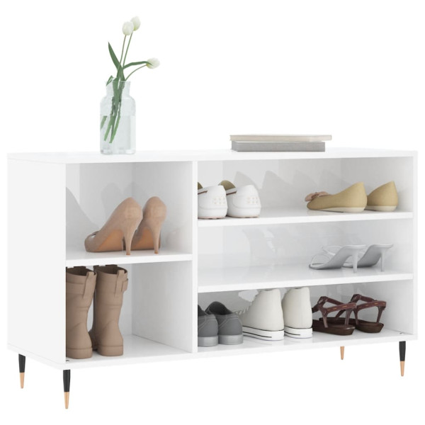 Mueble zapatero madera contrachapada blanco brillo 102x36x60 cm M 3