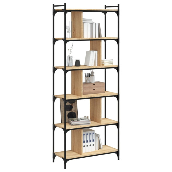 Librería 6 estantes madera ingeniería roble Sonoma 76x32x192 cm M 3