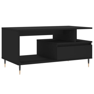 Mesa de centro madera contrachapada negro 90x49x45 cm H
