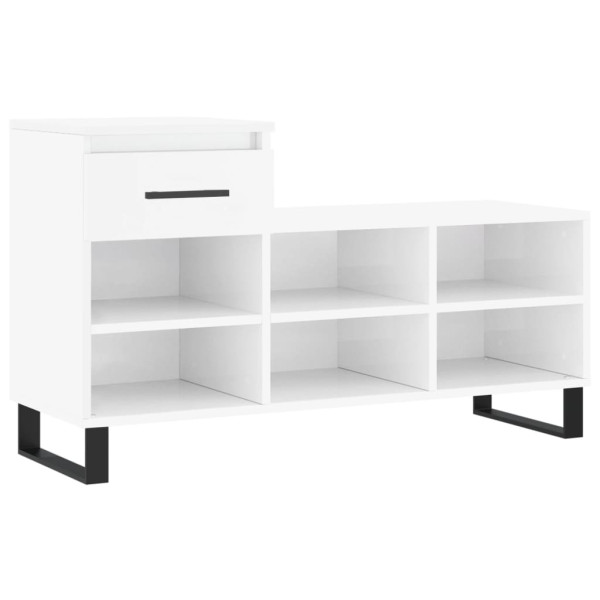 Mueble zapatero madera contrachapada blanco brillo 102x36x60 cm M 2