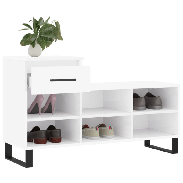 Mueble zapatero madera contrachapada blanco brillo 102x36x60 cm M 4