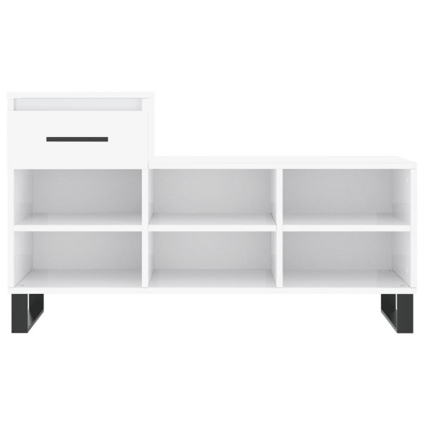 Mueble zapatero madera contrachapada blanco brillo 102x36x60 cm M 5