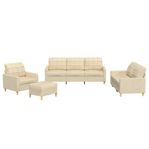 4 pcs conjunto de sofás com almofadões tecido cor creme H