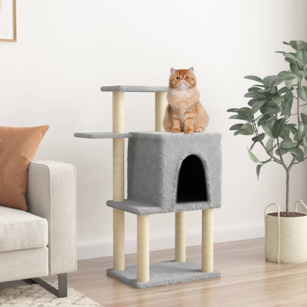 Rascador para gatos con postes de sisal gris claro 97 cm D
