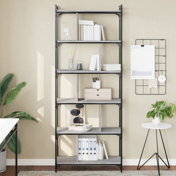 Librería 6 estantes madera ingeniería gris Sonoma 76x32x192 cm D
