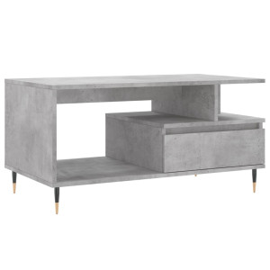 Mesa de centro madeira revestida de concreto cinza 90x49x45 cm H