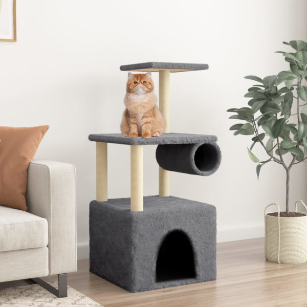 Rascador para gatos con postes de sisal gris oscuro 109.5 cm D