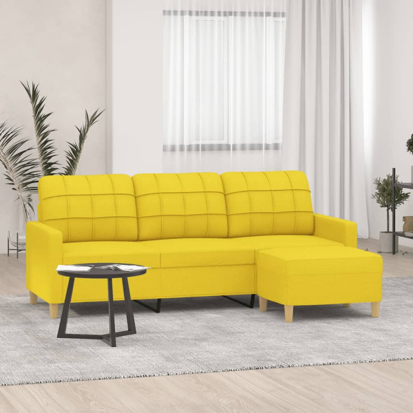 Sofá de 3 plazas con taburete de tela amarillo claro 180 cm D