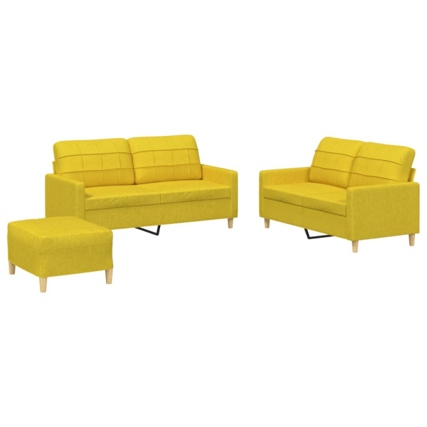 3 pcs conjunto de sofás com almofadões tecido amarelo-claro M 2