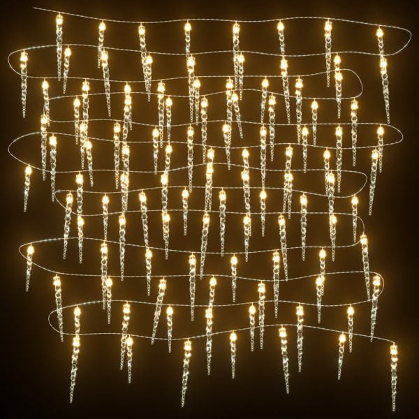 Luces carámbano Navidad 100 LED blanco cálido acrílico PVC 10 m M 3