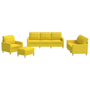 4 pcs conjunto de sofás com almofadões tecido amarelo-claro H