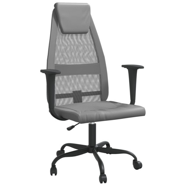 Silla de oficina tela de malla y cuero sintético gris M 2