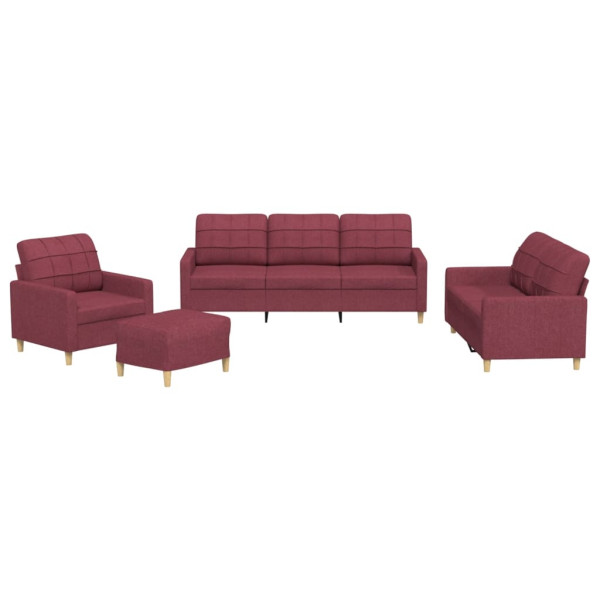4 pcs conjunto de sofás com almofadões tecido vermelho tinto M 2