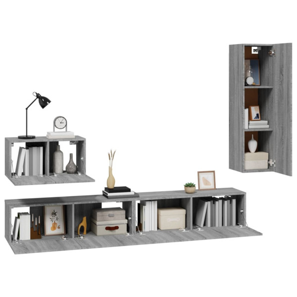 Set de muebles para TV 4 pzas madera contrachapada gris Sonoma M 4